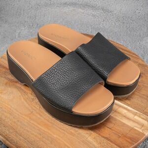 Vionic Black Slide Sandals with Tan Footbed